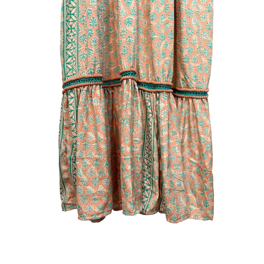 Chocolate Preppy Boho Maxi Dress Orange Green Mirror Embroidery Tassel OS - Picture 6 of 9